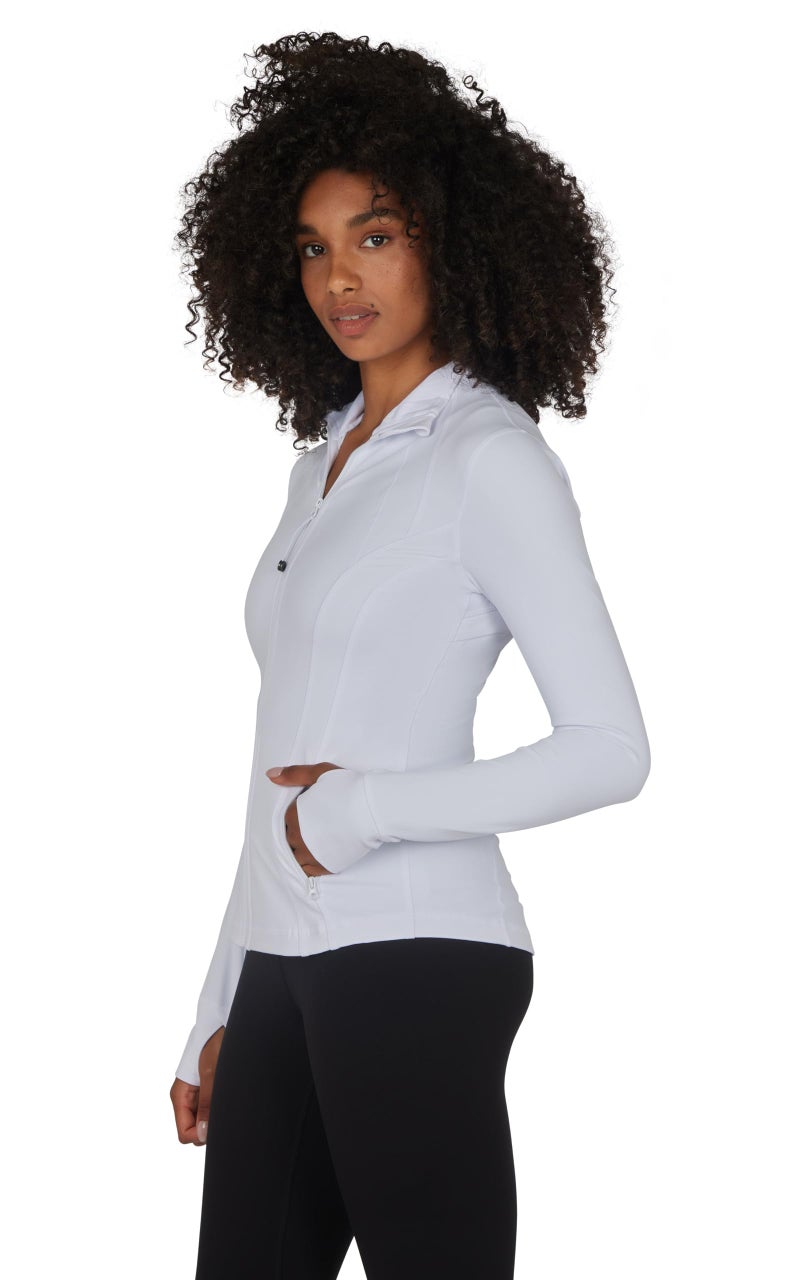 90 Degree By Reflex Full Zip Running Track Jacket Lightweight Athletic Slim Fit Jacket with Thumbholes - White - Large - Image 3